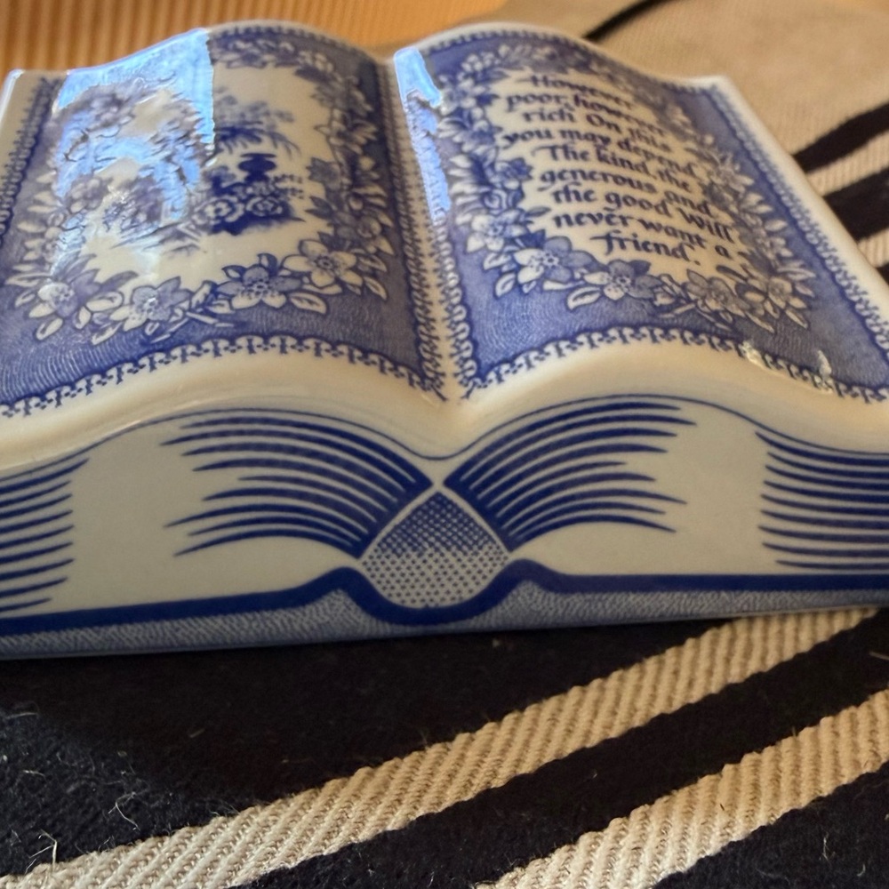 Vintage Spode Porcelain Friendship Poem an Open Book Paperweight Blue & White - Picture 9 of 12